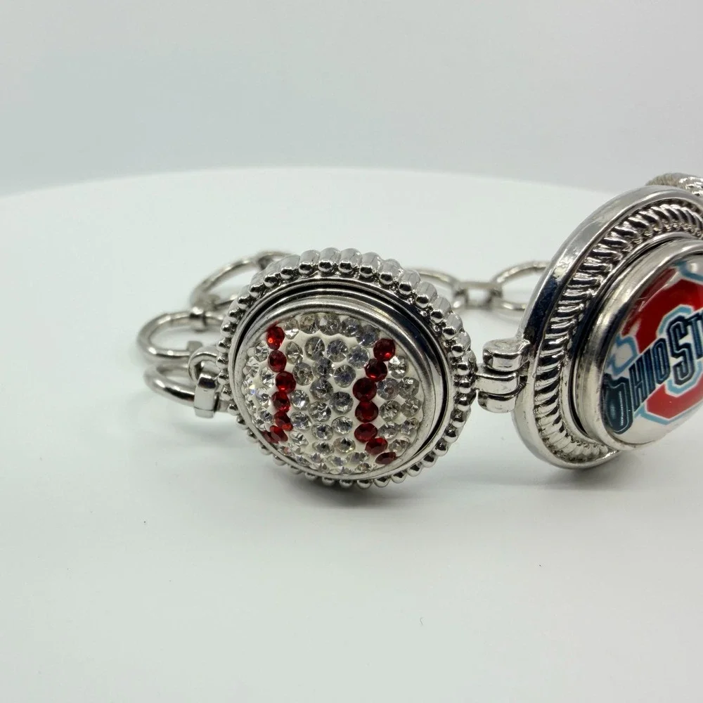 Silver Tone Red White Rhinestone Collegiate Fan‎ Bracelet Ohio Sports Team Boho